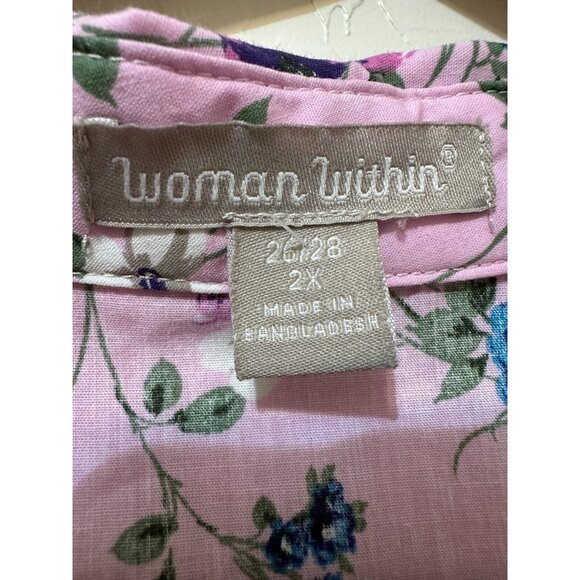Woman Within Floral Button Up Collared Top Sz 2X Spring Bloomcore Easter Travel - Picture 2 of 14